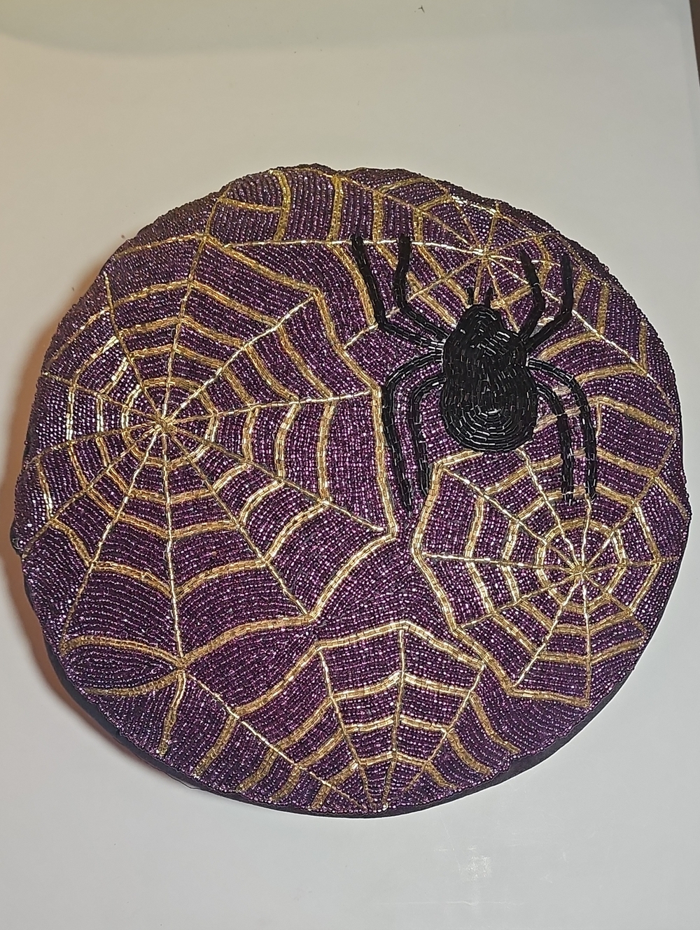 Beaded Spider Web Throw Pillow - Purple & Gold